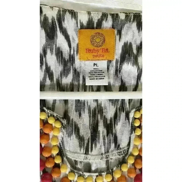 Ruby Rd Top Womens White Short Sleeve PL Multicolor Beaded Embellishment - Picture 3 of 4